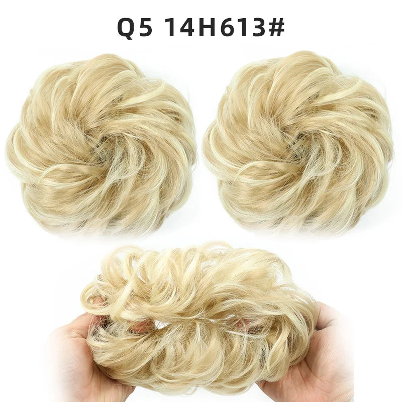 Synthetic Hair Bun Wig Ladies Ponytail Hair Extension Scrunchie Elastic Wave Curly Hairpieces Scrunchie Wrap