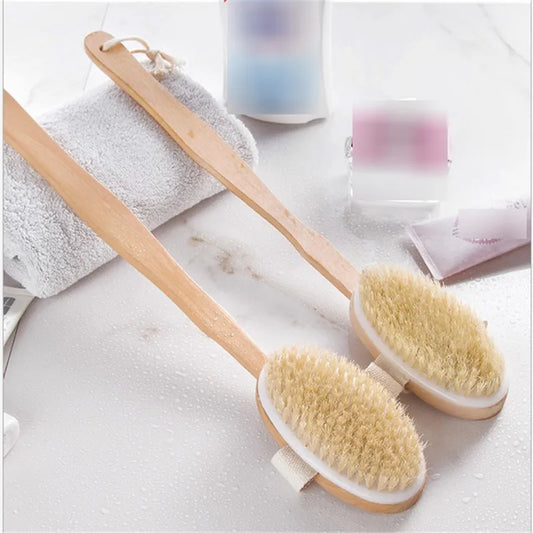 Bathroom Body Brushes Long Handle Bath Natural Bristles Brushes Exfoliating Massager With Wooden Handle Dry Brushing Shower Tool