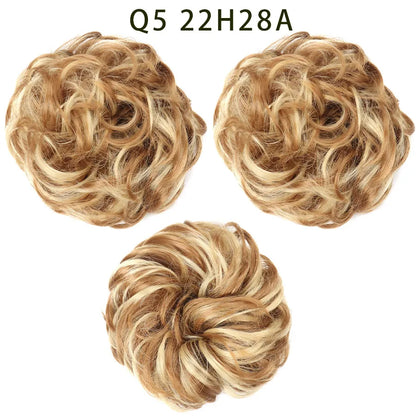 Synthetic Hair Bun Wig Ladies Ponytail Hair Extension Scrunchie Elastic Wave Curly Hairpieces Scrunchie Wrap