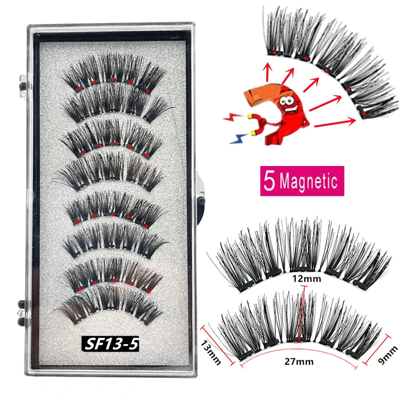 2 Pairs 3D Natural Magnetic Eyelashes ,With 5 Magnetic Lashes Handmade Reusable Magnetic False Eyelashes Support Drop Shipping