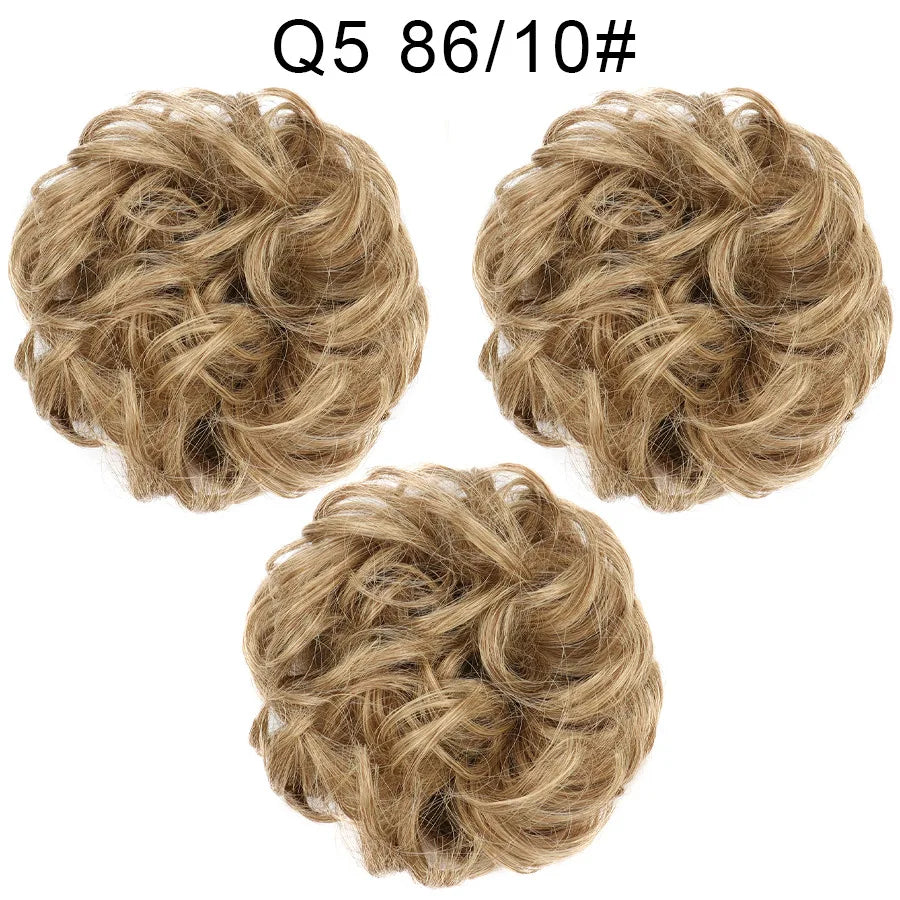 Synthetic Hair Bun Wig Ladies Ponytail Hair Extension Scrunchie Elastic Wave Curly Hairpieces Scrunchie Wrap