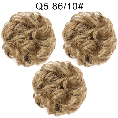 Synthetic Hair Bun Wig Ladies Ponytail Hair Extension Scrunchie Elastic Wave Curly Hairpieces Scrunchie Wrap