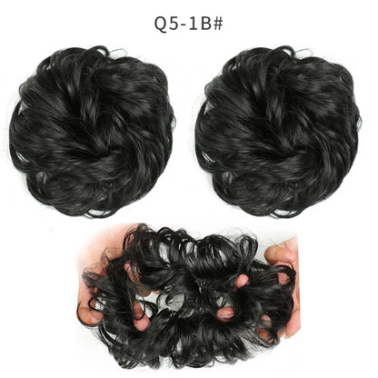 Synthetic Hair Bun Wig Ladies Ponytail Hair Extension Scrunchie Elastic Wave Curly Hairpieces Scrunchie Wrap