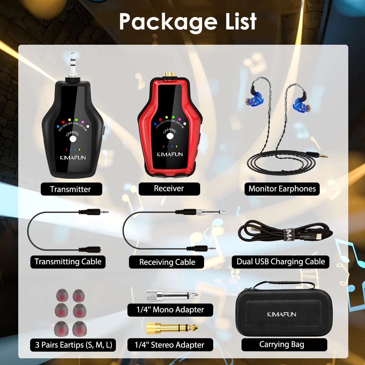 2.4G Wireless in-Ear Monitor System With Transmitter and Belt pack Receiver for Stage Performance, Band Rehearsal, Camera Record