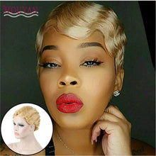 Load image into Gallery viewer, 6 inch synthetic short black African wig suitable for black women black blonde mixed brown heat resistant
