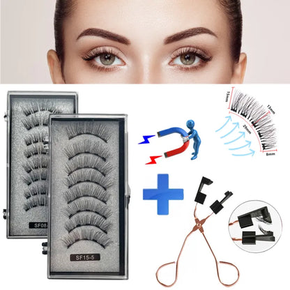 2 Pairs 3D Natural Magnetic Eyelashes ,With 5 Magnetic Lashes Handmade Reusable Magnetic False Eyelashes Support Drop Shipping