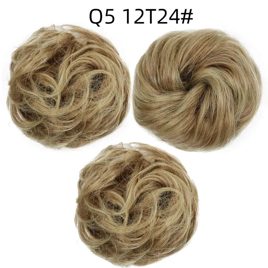 Synthetic Hair Bun Wig Ladies Ponytail Hair Extension Scrunchie Elastic Wave Curly Hairpieces Scrunchie Wrap