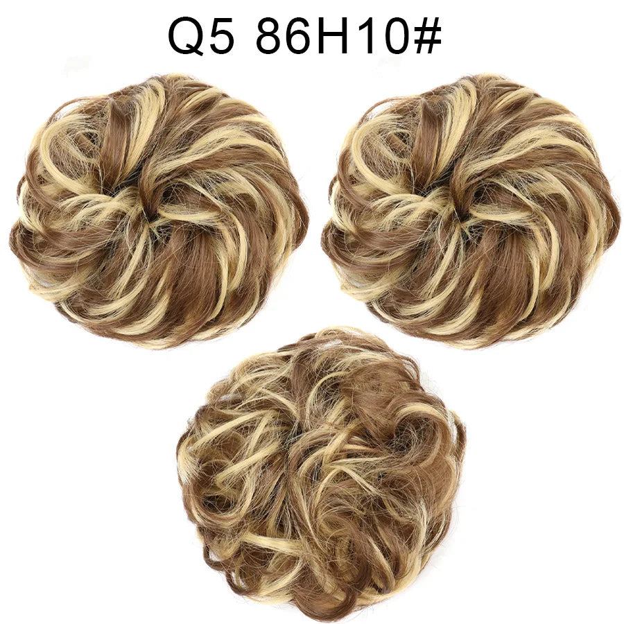 Synthetic Hair Bun Wig Ladies Ponytail Hair Extension Scrunchie Elastic Wave Curly Hairpieces Scrunchie Wrap