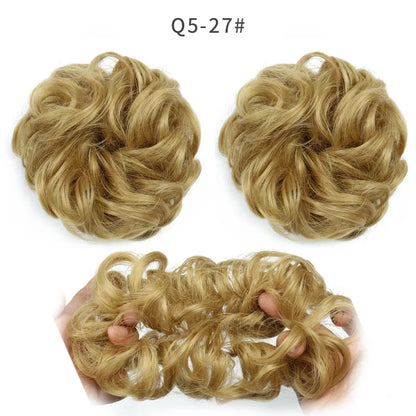 Synthetic Hair Bun Wig Ladies Ponytail Hair Extension Scrunchie Elastic Wave Curly Hairpieces Scrunchie Wrap