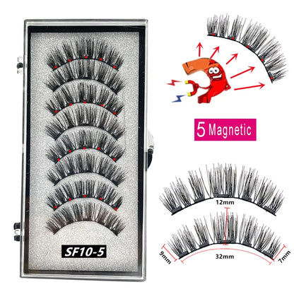 2 Pairs 3D Natural Magnetic Eyelashes ,With 5 Magnetic Lashes Handmade Reusable Magnetic False Eyelashes Support Drop Shipping