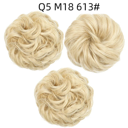 Synthetic Hair Bun Wig Ladies Ponytail Hair Extension Scrunchie Elastic Wave Curly Hairpieces Scrunchie Wrap