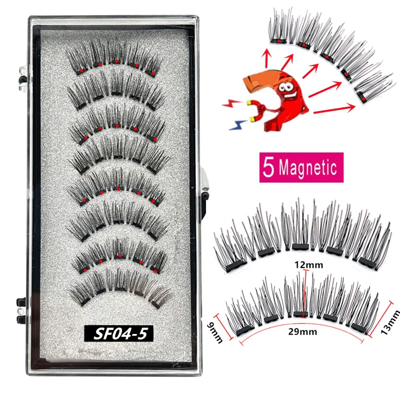 2 Pairs 3D Natural Magnetic Eyelashes ,With 5 Magnetic Lashes Handmade Reusable Magnetic False Eyelashes Support Drop Shipping