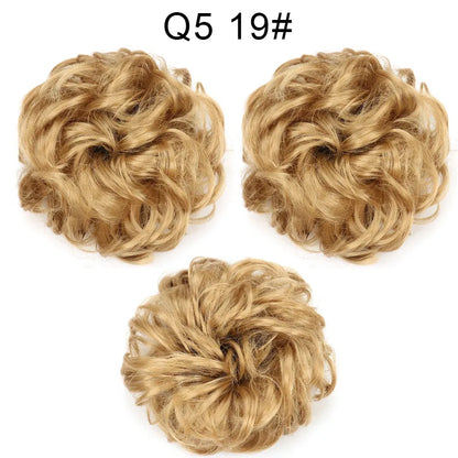 Synthetic Hair Bun Wig Ladies Ponytail Hair Extension Scrunchie Elastic Wave Curly Hairpieces Scrunchie Wrap