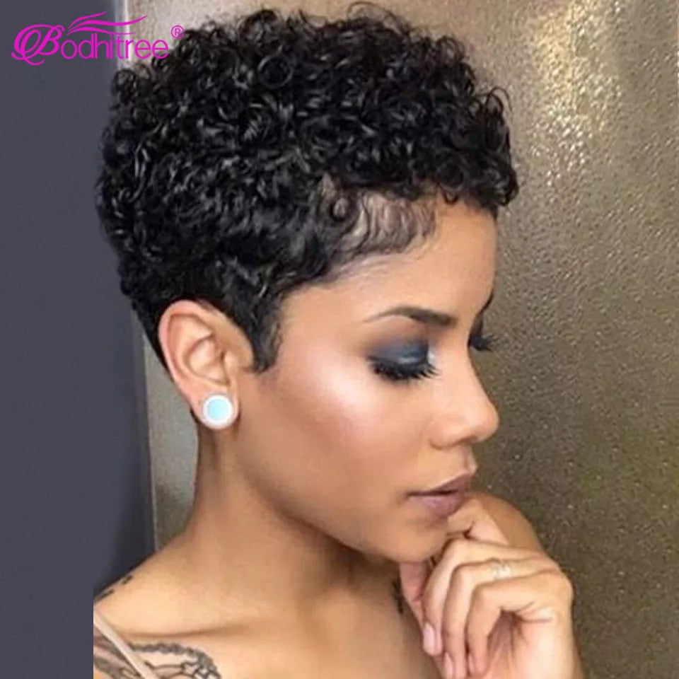 Hair Short Bob Pixie Cut Wig Human Hair Afro Kinky Curly Wig Full Machine Wigs Cheap Human Hair Wig On Sale Clearance