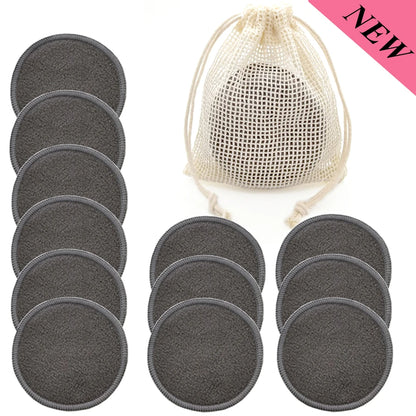 Reusable Bamboo Makeup Remover Pads 12pcs Washable Rounds Cleansing Facial Cotton Make Up Removal Pads Tool