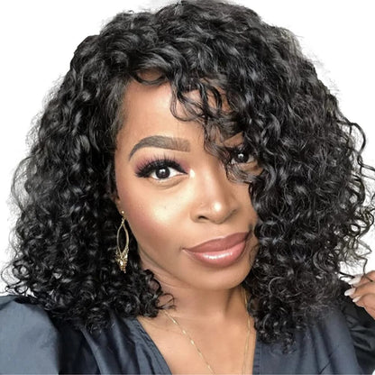 Amanda Pixie Cut Curly Human Hair Wig Brazilian Water Wave Bob Human Hair Wig Non lace Short Bob Curly Wig Full Machine Made Wig