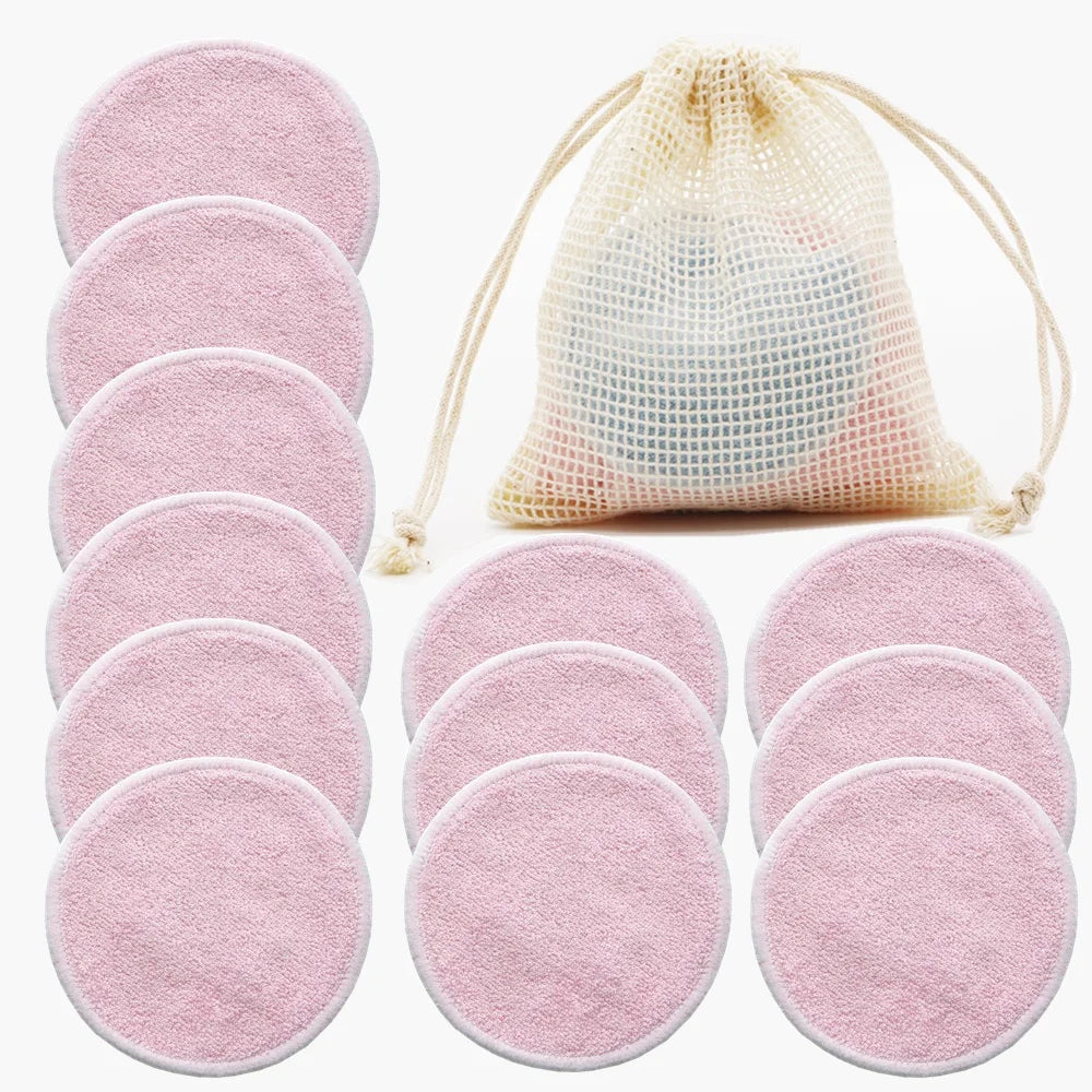 Reusable Bamboo Makeup Remover Pads 12pcs Washable Rounds Cleansing Facial Cotton Make Up Removal Pads Tool