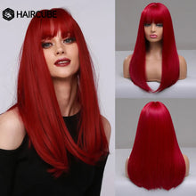 Load image into Gallery viewer, HAIRCUBE Long Straight Synthetic Wigs Brown Mixed White Highlight Hair Layered Wigs for Black Women Heat Resistant Cosplay Wigs
