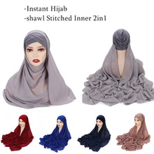 Load image into Gallery viewer, Instant Hijab Chiffon Shawl Stitched Inner Bonnet Convinient Headwrap Muslim Women Islamic Underscarf 175X70CM
