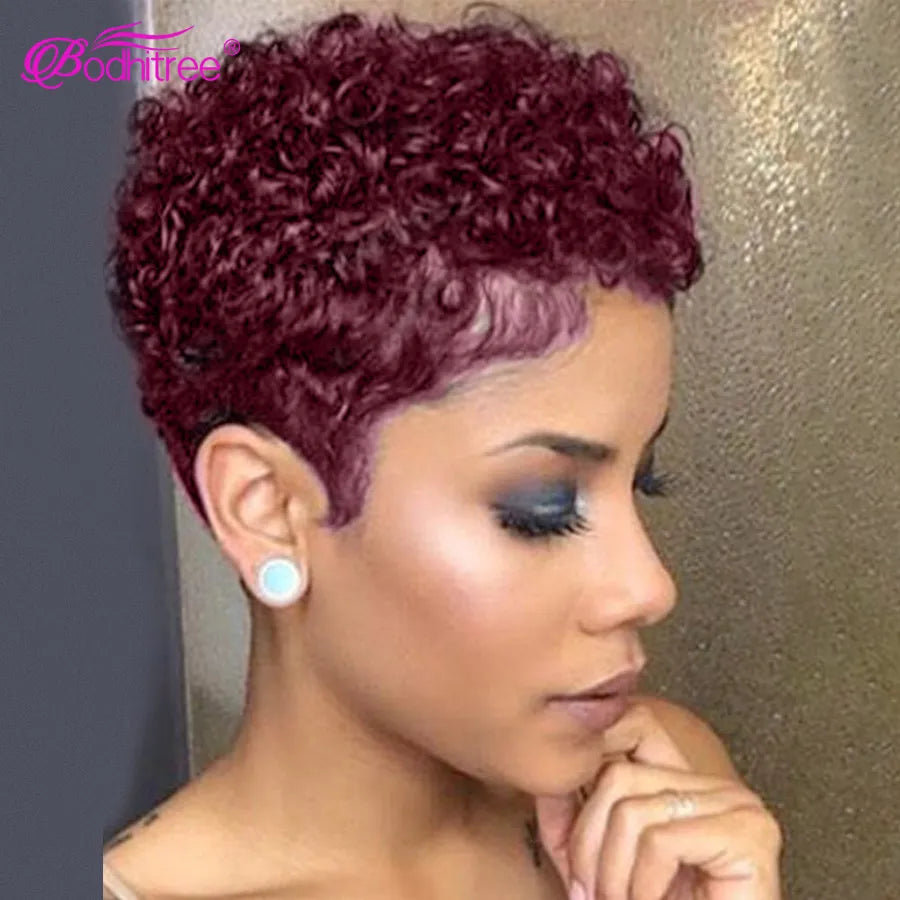 Hair Short Bob Pixie Cut Wig Human Hair Afro Kinky Curly Wig Full Machine Wigs Cheap Human Hair Wig On Sale Clearance