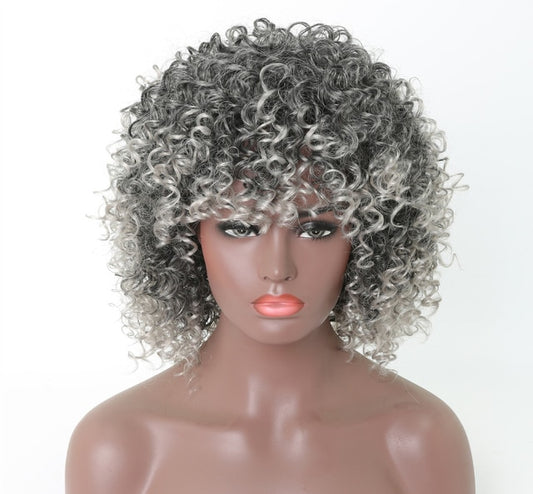 Short Natural Curly Wigs for Black Women Blonde Afro Kinky Curly Wig with Bangs Synthetic Heat Resistant Cosplay Ombre Curls Wig