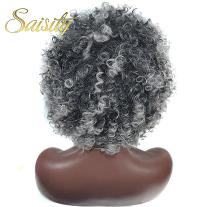 Saisity Kinky Curly Afro Wigs Synthetic  Wig For Women Colors Brown Short Women Grey Black Natural Female Wigs